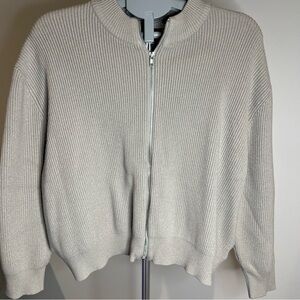 Hudson Gray Women's Zip-Up Cardigan Crop Sweater Light Gray size M pockets